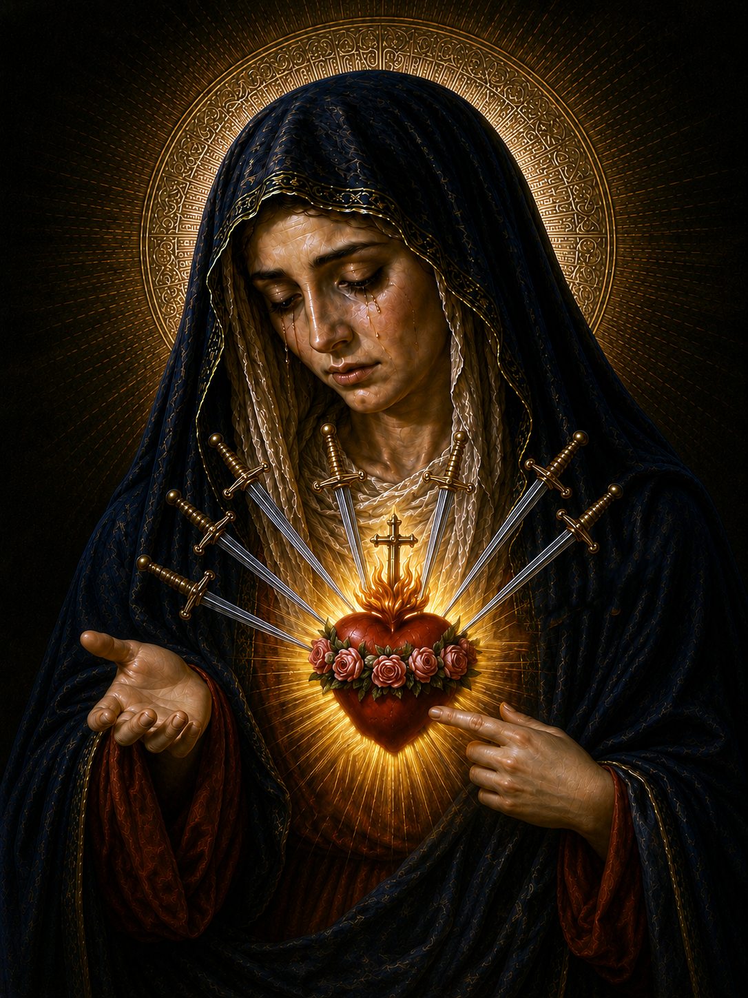 Our Lady of Sorrows — the Blessed Virgin Mary, her heart pierced by seven swords